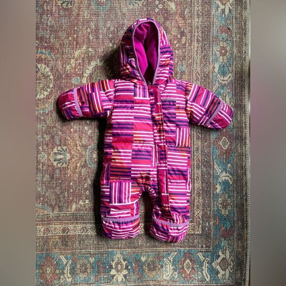 Columbia 3-6 months Striped Pink Baby puffer style Snowsuit fleece - Picture 1 of 7